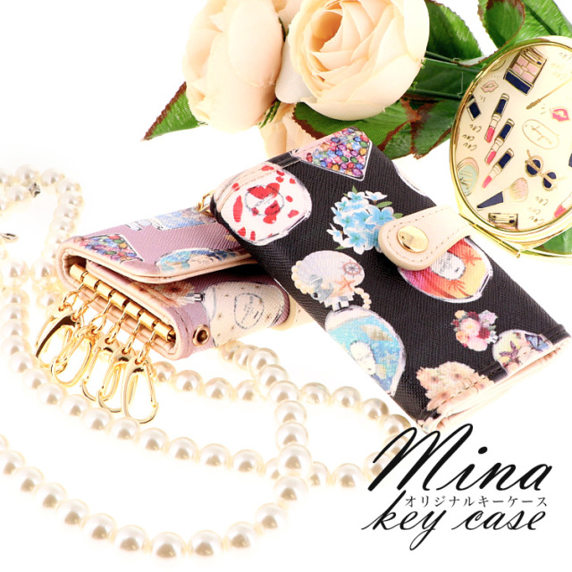 キーケース レディース 大人 かわいい 6連キーリング カードポケット 日本製 パフューム 香水瓶 Key 010