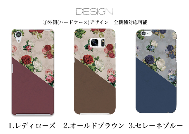 スマホケース カンガルーポケット スマホスタンド 花柄 ダーク