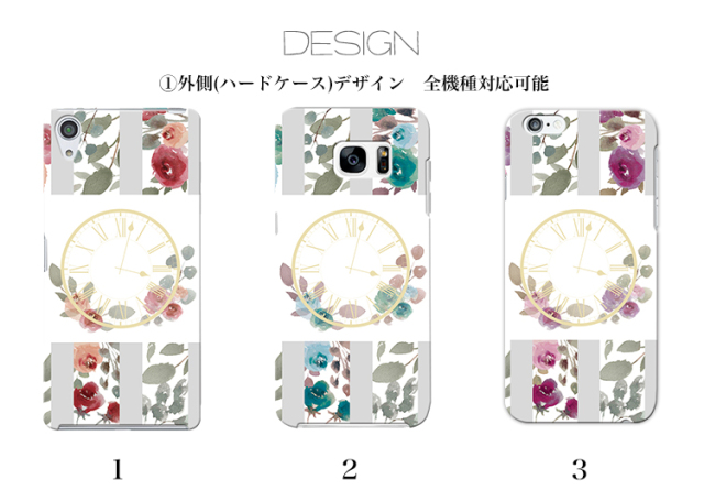 スマホケース カンガルーポケット スマホスタンド 花柄 フラワー 時計
