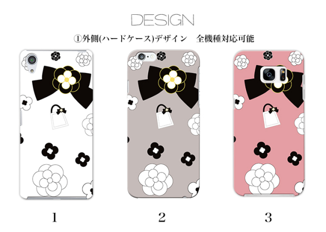 スマホケース カンガルーポケット スマホスタンド カメリア リボン