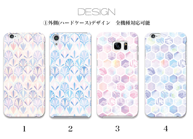 スマホケース カンガルーポケット スマホスタンド マーブル 六角形 パステルカラー