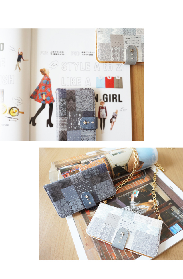 スマホケース 手帳型 カバー 手帳型ケース デニム パッチワークデニム ジーンズ スター 星 インディアン