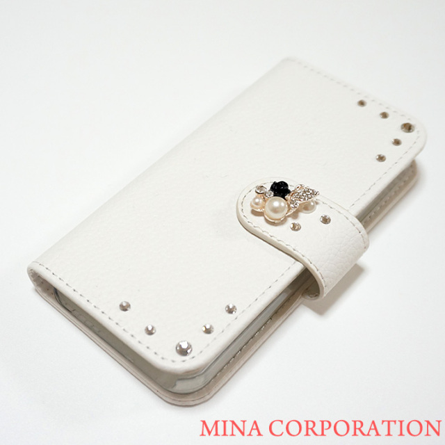 スマホケース 手帳型 カバー 手帳型ケース  蝶 ちょう バタフライ パール クリスタル 花 フラワー 薔薇