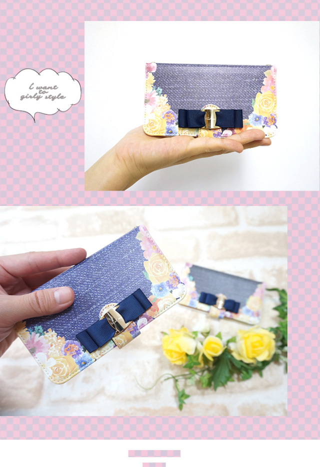 スマホケース 手帳型 カバー 手帳型ケース 花柄 フラワー 薔薇 バラ 花畑 花 デニム リボン