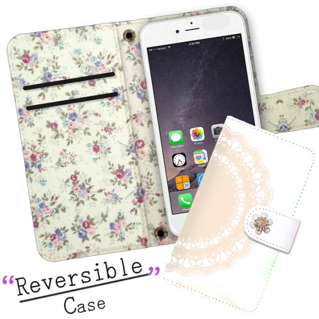 スマホケース 手帳型 カバー 手帳型ケース 両面 レース 花柄 フラワー 小花 小花柄 リバティ
