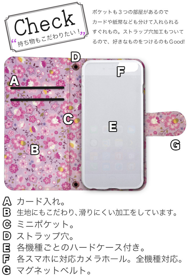 スマホケース 手帳型 カバー 手帳型ケース 両面 レース 花柄 フラワー 小花 小花柄 リバティ