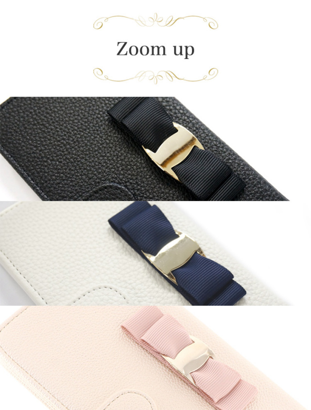 スマホケース 手帳型 カバー 手帳型ケース リボン シンプル