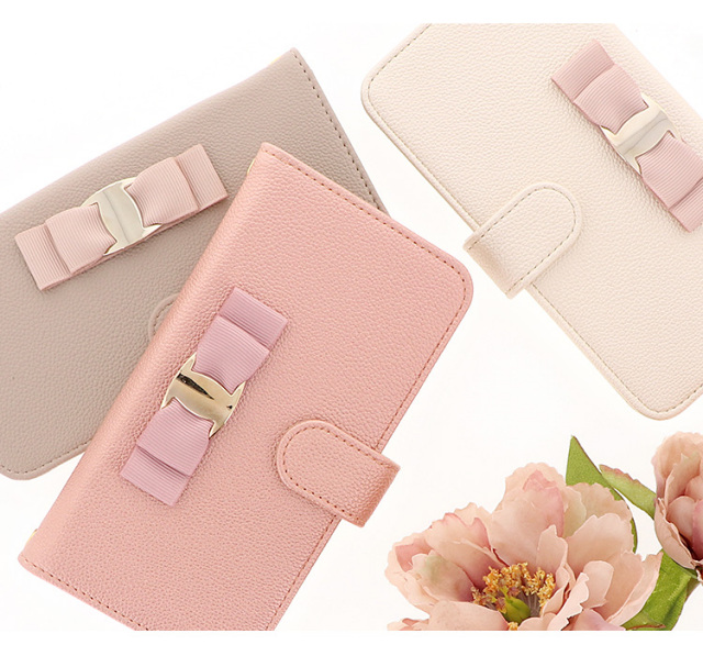 スマホケース 手帳型 カバー 手帳型ケース リボン シンプル