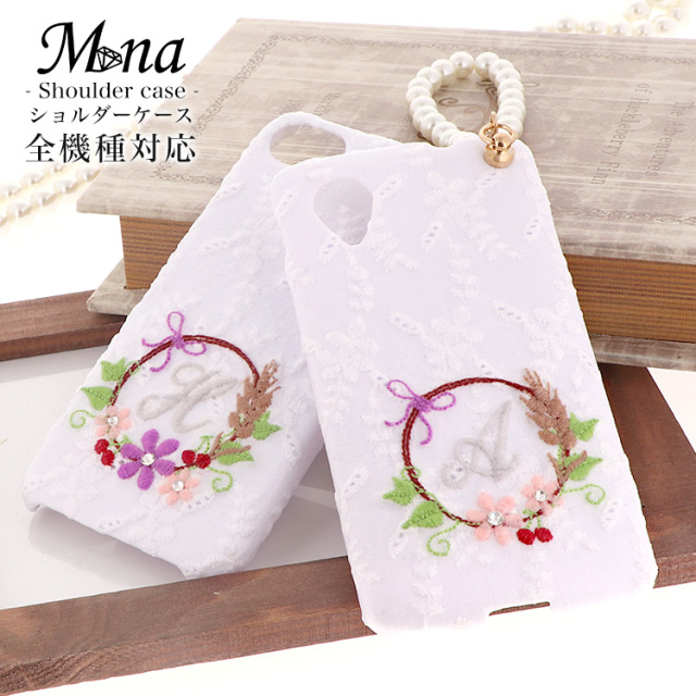 スマホケース ハードケース ハードカバー クリアケース ショルダーケース ショルダータイプ ストラップ付き 布 刺繍