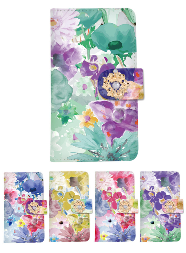 スマホケース 手帳型 カバー 手帳型ケース 花柄 フラワー 花 りぼん リボン 水彩