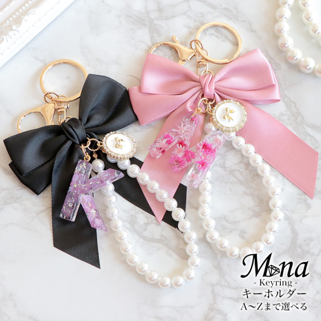 アナログデコ携帯付きピンクのリボンストラップとキーホルダーセット アナログデコ携帯付きピンクのリボンストラップとキーホルダー