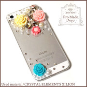 スマホケース ハードケース ハードカバー クリスタル 花 フラワー 薔薇 バラ パール クリアケース 