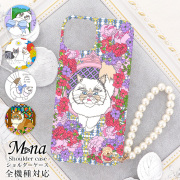 スマホケース ハードケース ハードカバー クリアケース ショルダーケース ショルダータイプ ストラップ付き 羽野瀬里 猫 花柄