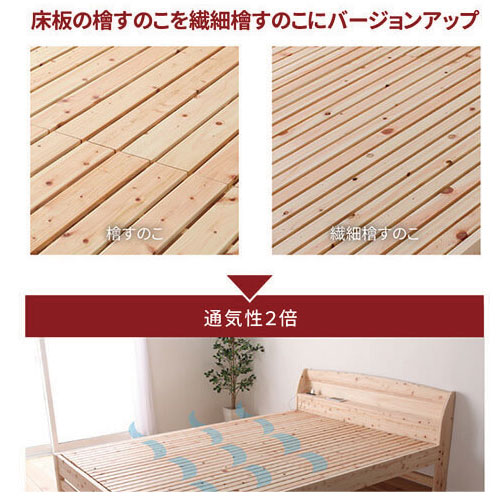 すのこベッド 国産 ひのき棚付繊細すのこベッド シングル・セミダブル 