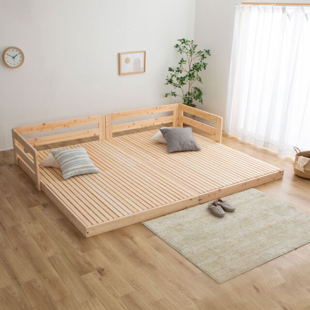 日本製 国産ヒノキ ぴったり連結 川の字 すのこベッド セミシングル