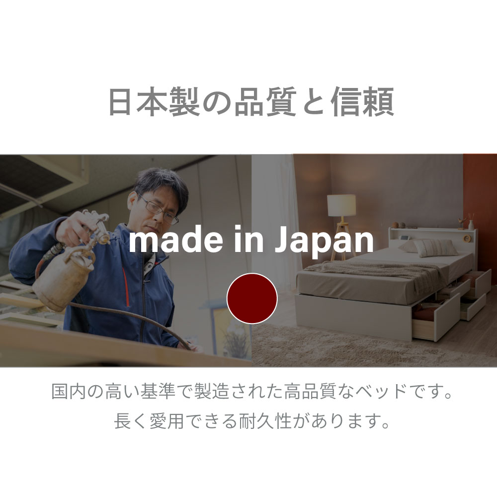 長良（NAGARA）大容量 収納ベッド 日本製 棚コンセント付き 4杯