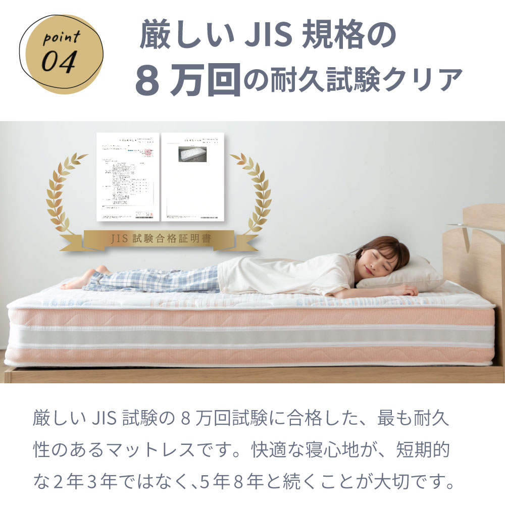 ダブルマットレス ポケットコイルマットレス 硬め 厚さ17.5cm ホワイト  