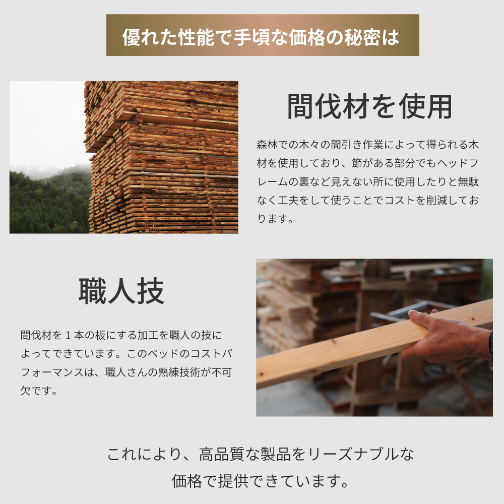 ウッドデザイン賞受賞| 国産 ひのきすのこベッド 桧ベッド 島根県産 