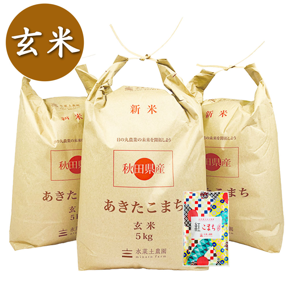 【玄米】秋田県産 農家直送 あきたこまち 15kg(5kg×3袋) 子どもに食べさせたいお米 古代米付き 令和7年産