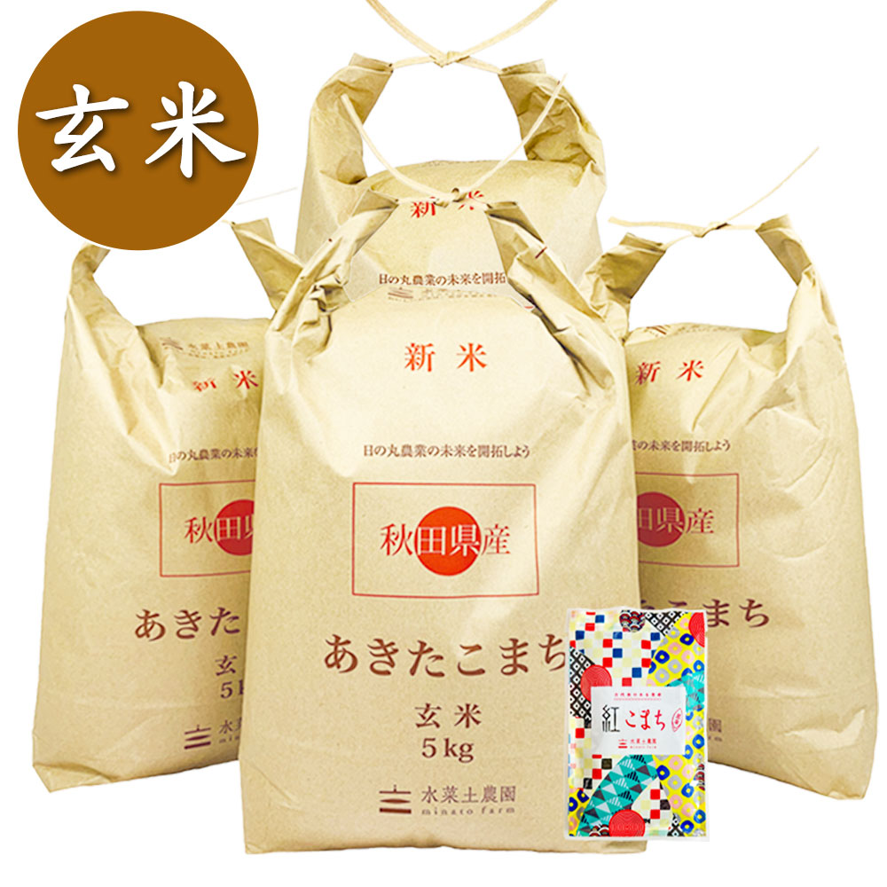 【玄米】秋田県産 農家直送 あきたこまち 20kg(5kg×4袋) 子どもに食べさせたいお米 古代米付き 令和7年産