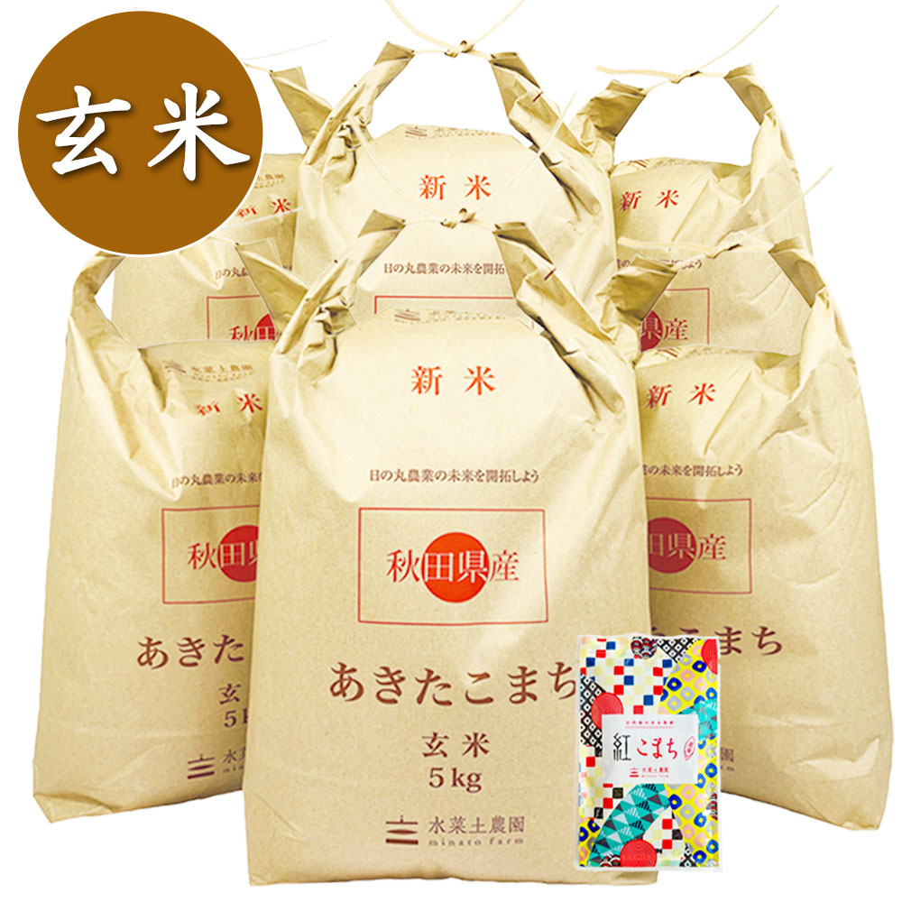 【玄米】秋田県産 農家直送 あきたこまち 30kg(5kg×6袋) 子どもに食べさせたいお米 古代米付き 令和7年産