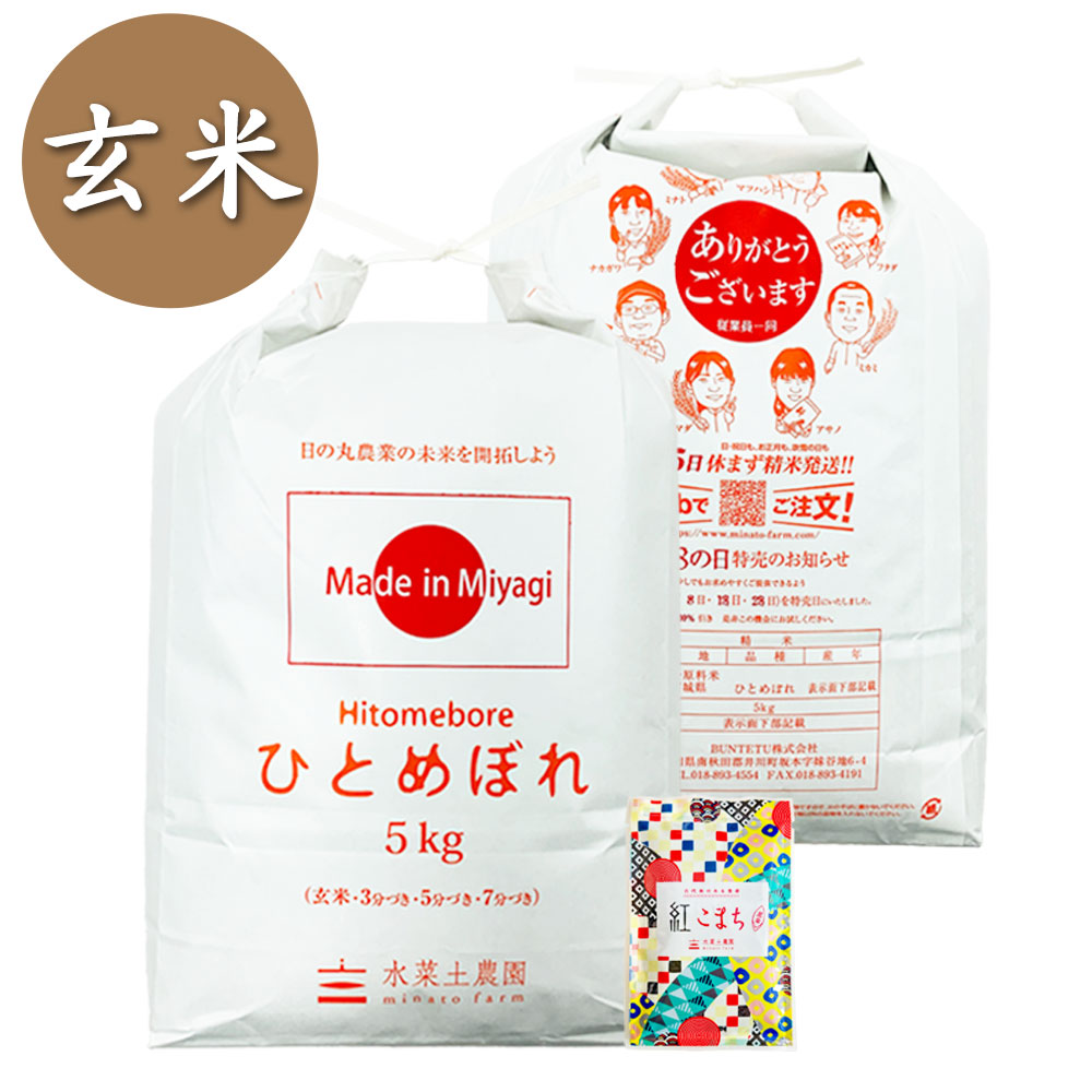 【玄米】宮城県産 農家直送 ひとめぼれ 10kg(5kg×2袋) 子どもに食べさせたいお米 令和6年産 古代米付き