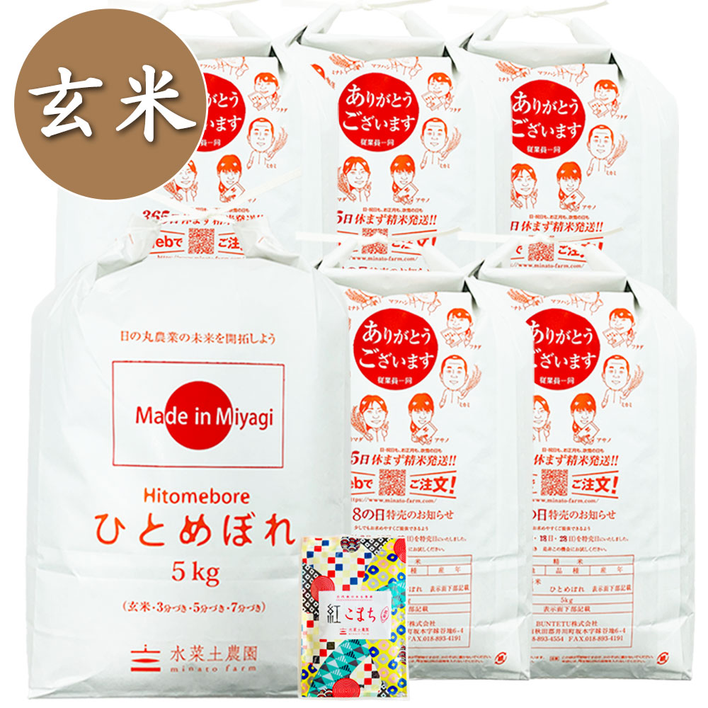 【宮城県産】令和7年産 ひとめぼれ 玄米30kg(5kg×6袋) 子どもに食べさせたいお米 古代米付き