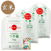 【玄米】山形県産 つや姫 15kg(5kg×3袋) 子どもに食べさせたいお米 古代米付き 令和7年産