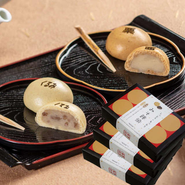【送料無料】アルミ製 3段蒸し器　おもち　饅頭　味噌 お得な3箱セット・しっとり・もっちり【みそ饅頭6個入×3箱】栗餡と