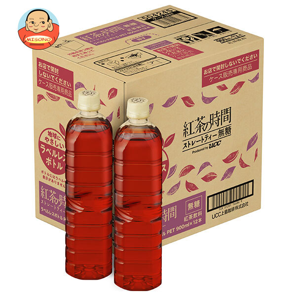 UCC 紅茶の時間 ストレートティー 無糖 ラベルレスボトル 900mlペットボトル×12本入