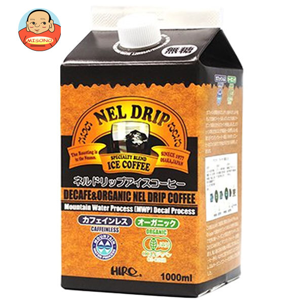 ヒロコーヒー カフェインレスオーガニック ネルドリップアイスコーヒー 1000ml紙パック×12本入