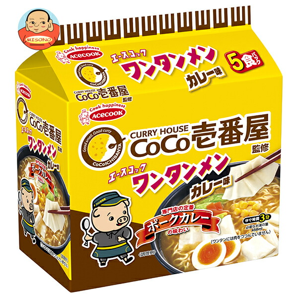 エースコック (袋)ワンタンメン CoCo壱番屋監修 カレー味 5食パック×6個入
