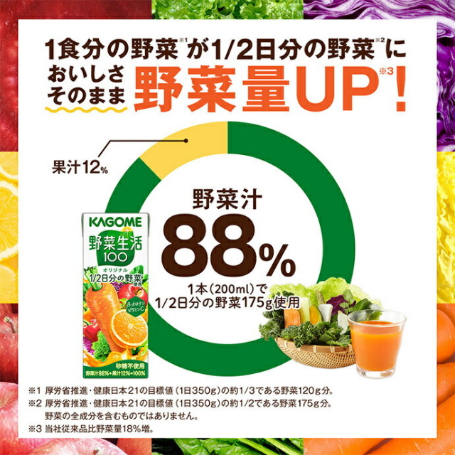 カゴメ 野菜生活100 オリジナル 200ml紙パック×24本入
