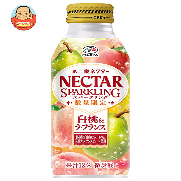 不二家 ネクタースパークリング 白桃&ラ フランス 380mlボトル缶×24入