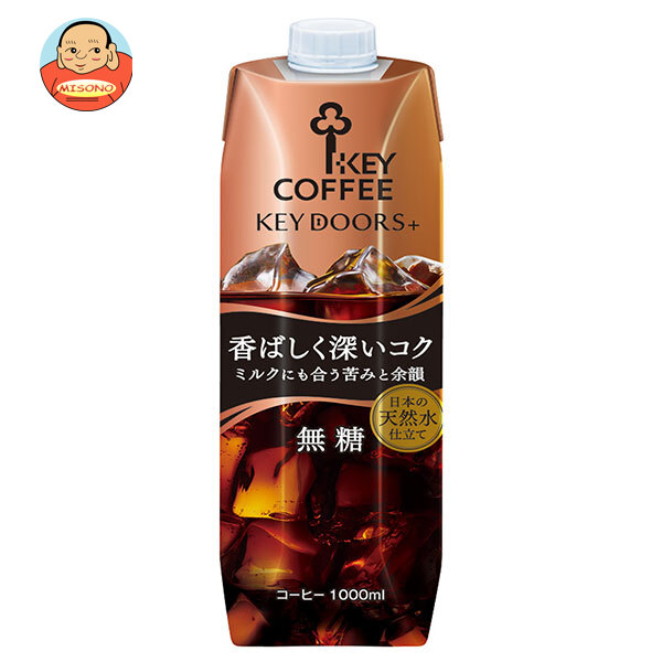 キーコーヒー KEY DOORS+ リキッドコーヒー 香ばしく深いコク 無糖 1000ml紙パック×6本入