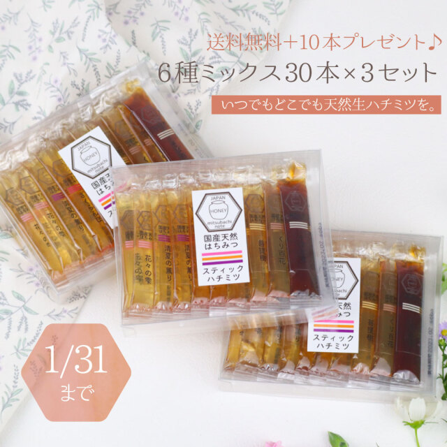 10 増量 送料無料 6種ミックス 30本入ｘ 3セット みつばちのーと