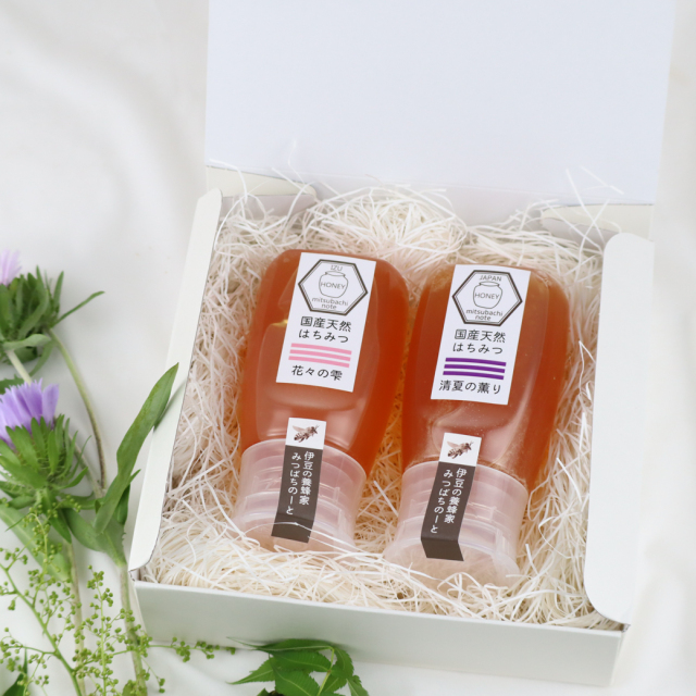 天然蜂蜜　2 101]はちみつ2本セット 120g（花々の雫・清夏の薫り）化粧箱