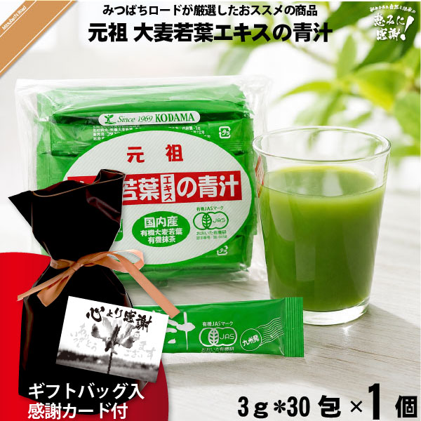 【ギフトバッグ入 / 感謝カード付】コダマ健康食品 大麦若葉エキスの青汁【抹茶入】【3g×30スティック】 （90g）【送料無料】