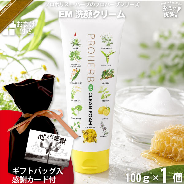 【ギフトバッグ入 / 感謝カード付 / おまけ付】プロハーブEM洗顔クリーム（100g）【送料無料】
