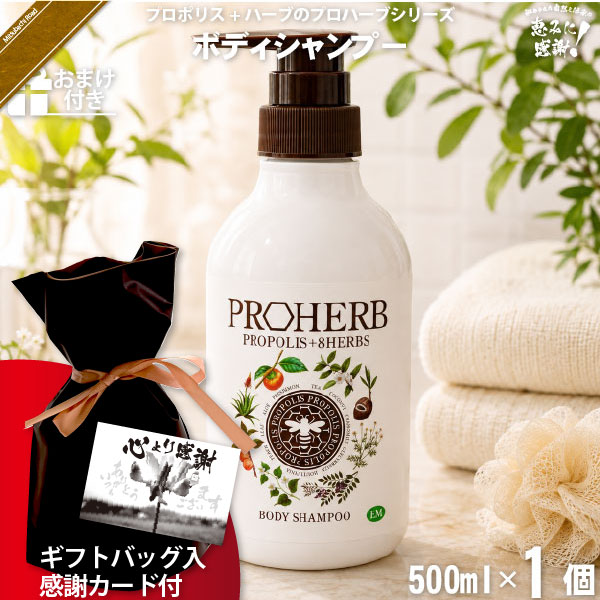 【ギフトバッグ入 / 感謝カード付 / おまけ付】プロハーブ EM ボディシャンプー（500ml）【送料無料】