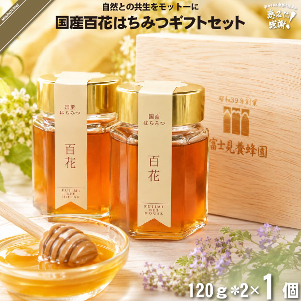 国産百花はちみつギフトセット （120g×2本）【5250円以上で送料無料】【化粧箱】