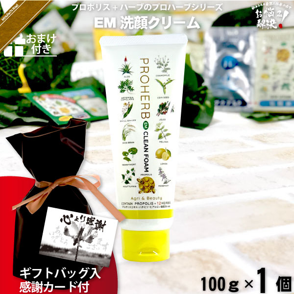 【ギフトバッグ入 / 感謝カード付 / おまけ付】プロハーブEM洗顔クリーム（100g）【送料無料】