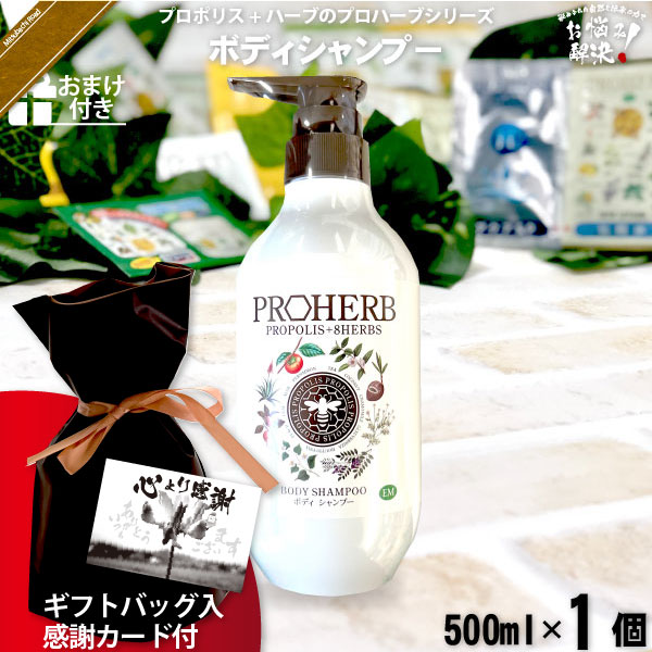 【ギフトバッグ入 / 感謝カード付 / おまけ付】プロハーブ EM ボディシャンプー（500ml）【送料無料】