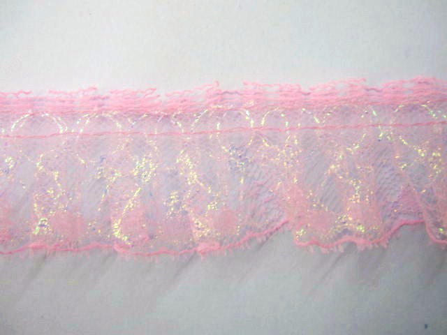 フリル レース ☆ ピンク ×オーロラ ☆ 切り売り ☆ 手芸用 [r-0013]