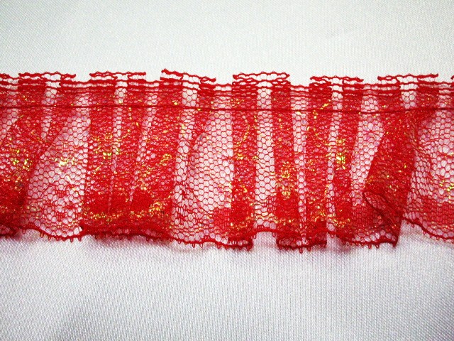 フリル レース　★ 赤 ×オーロラ　★ 切り売り　★ 手芸用　[r-0009]