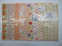 はぎれ カット生地　★  １０枚入り　★ サイズ： 約 25cm×25cm　★ 花・チェック柄  オレンジ系　★小物などに　[cat-0011]