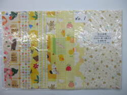 はぎれ カット生地　★  １０枚入り　★ サイズ： 約 25cm×25cm　★ 花・動物柄  イエロー系　★小物などに　[cat-0019]