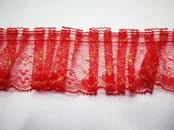 フリル レース　★ 赤 ×オーロラ　★ 切り売り　★ 手芸用　[r-0009]