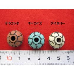 特価 　アクリルビーズNo.6 ★ テラコッタ、ターコイズ、アイボリー  ★ 高さ 約10ミリ 直径 約16ミリ　穴 約4ミリ   [oki-0200]