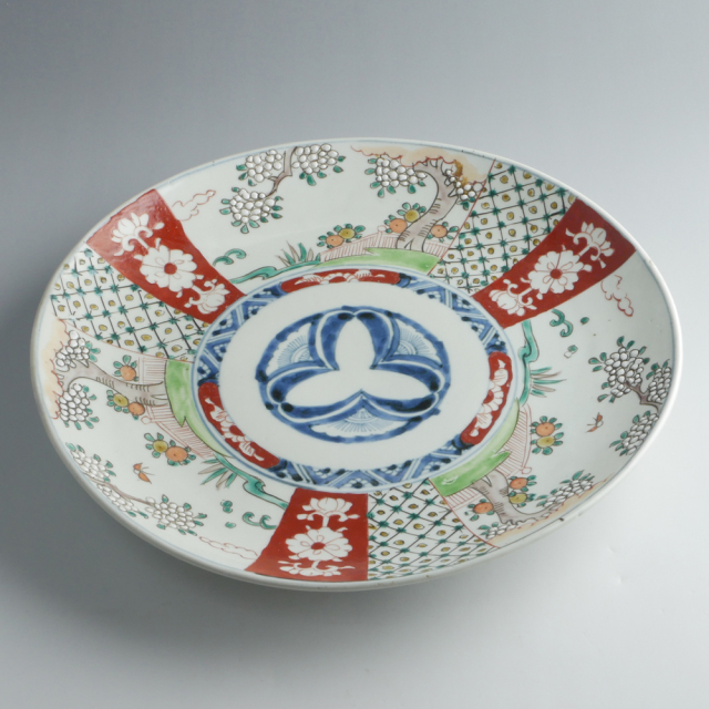 径27.8cm　大皿　色絵　「花鳥文」　明治末～昭和初期